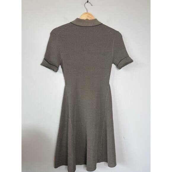 NEW Ganni Melange Collar Embroidered Short-Sleeve Knit Mini Dress Safari Size: M - Picture 7 of 8